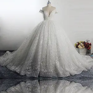 Rsw1632 apliques de renda ombro fora, estilo de princesa, foto real, vestido de noiva de luxo