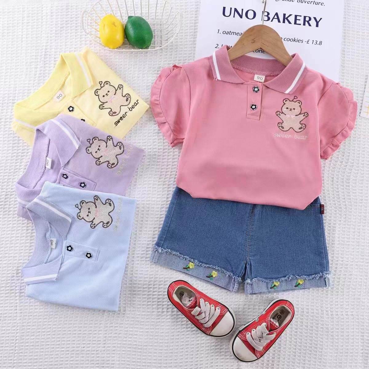 Cute 1-4 T Baby Girl Clothes Set Denim Outfits with Ruffles