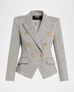 <span class=keywords><strong>Blazer</strong></span> da Donna in Misto Lana Grigio Personalizzato, Doppiopetto <span class=keywords><strong>con</strong></span> <span class=keywords><strong>Bottoni</strong></span> Dorati, Vestibilità Slim, Elegante Giacca da Ufficio, Servizio OEM/ODM - Product Image 6
