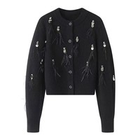 Cardigan personnalisable pour femme, à boutonnage simple, avec sequins 3D, manches longues, anti-boulochage, manteau tendance, couleur printemps, vente en gros