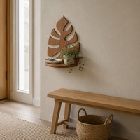 Étagère murale en bois en forme de feuille, étagère flottante avec plateau rond pour l'affichage des plantes, décoration de chambre à coucher, salon, maison