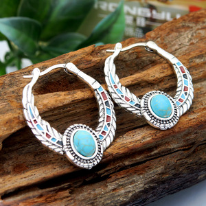 Vintage Turquoise Beaded Eagle Feather Drop <b>Earrings</b>, Bohemian Party <b>Wedding</b> Ear Jewelry For Women - Product Image 3