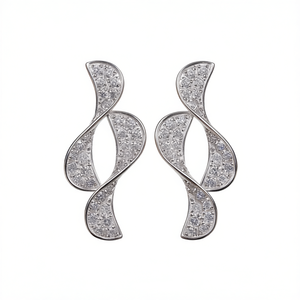 Boucles d'oreilles en or blanc E3513 avec diamants, bijoux de luxe pour femmes, diamants naturels, design torsadé, clous d'oreilles imposants - Product Image 1