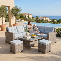 Ensemble de canapé en rotin d'extérieur avec cadre en aluminium et table relevable réglable en hauteur, meubles de jardin pour la terrasse