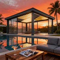 Pérgola Bioclimática Motorizada de Aluminio, Impermeable, Resistente al Viento y a la Nieve, con Techo de Láminas Ajustables, Gazebo para Exteriores, Refugio para el Borde de la Piscina