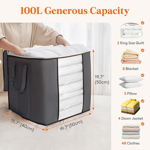 Bolsa de Almacenamiento Plegable para Ropa de Cama, de Tela, Gran Capacidad de <span class=keywords><strong>120</strong></span> <span class=keywords><strong>Litros</strong></span>, Estilo Moderno y Minimalista, Paquete de 3, ¡Oferta! - Product Image 3