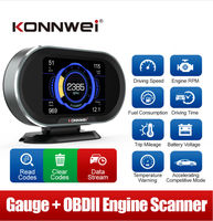 KONNWEI KW206 Combinador HUD con Pantalla TFT a Color de 3.5 Pulgadas - Alarma de Voltaje y RPM del Motor, Monitoreo de Velocidad, Herramienta de Diagnóstico OBD2/EOBD para Autos, 1 Año de Garantía