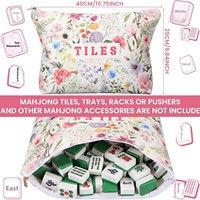 Tas Penyimpanan Mahjong Kanvas Gaya Kartun Anak-Anak Lintas Batas, Set Tiga Buah, Motif Bunga Beige, Portabel Multifungsi