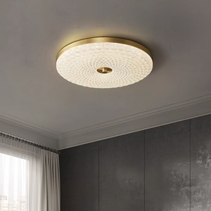 Plafonnier de chambre à coucher moderne minimaliste tout en cuivre, luminaire nordique ultra-fin de luxe avec cristal chaud pour bureau, chambre principale - Product Image 3