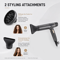 Sèche-cheveux de voyage 1600W, séchage rapide, pliable, faible niveau sonore, air froid avec diffuseur, léger