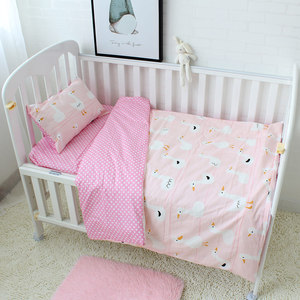 Rosa cartorn de 100% algodón 3 pieza <span class=keywords><strong>cuna</strong></span> ropa de cama edredón hoja polvo para bebé - Product Image 6