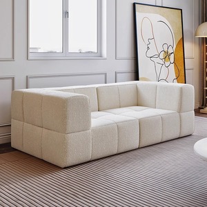 Canapé modulaire minimaliste en forme de L, trois places, rembourré en mousse, accoudoirs carrés, dossier capitonné, meubles de salon - Product Image 6