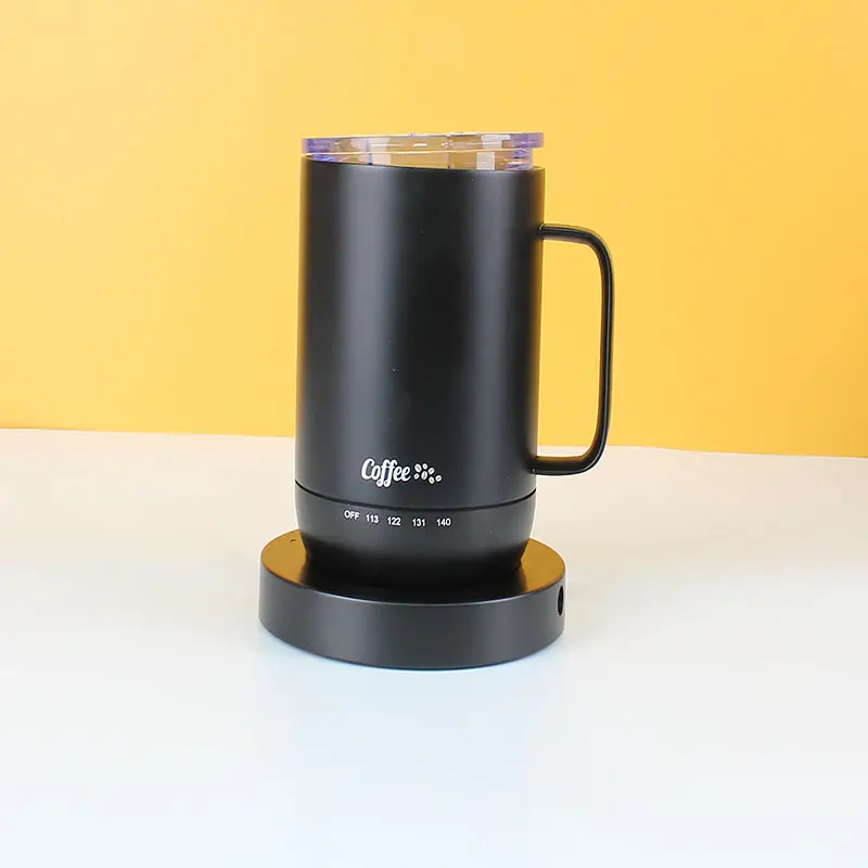 Sıcaklık kontrolü akıllı siyah kupa 4hr pil ömrü 14oz isıtmalı kahve kupa akıllı sıcaklık kontrolü seramik kahve kupa