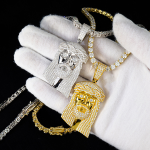 Colgante de Cabeza de Jesús Estilo Hip Hop para Hombre, Plata de Ley 925, con Incrustaciones de Moissanita VVS, Pasa la Prueba del Diamante - Product Image 1