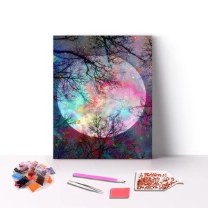 Kit di pittura diamantata 5d fai da te con immagine di luna notturna con immagine rotonda di cristallo - Product Image 1