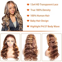 Perruque Lace Front Blonde Miel pour Cheveux Brésiliens, Dentelle HD Transparente 13x4, Densité 180%, Ondulations Souples, 22 Pouces