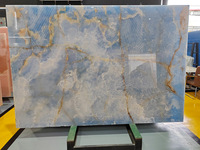 Panneau mural en pierre d'onyx naturel rétroéclairé, bleu ciel doré, marbre d'onyx
