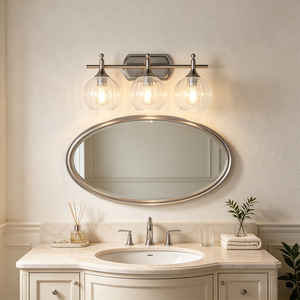 Modern Stainless Steel <b>Wall</b> Lamp 3 Head Round Glass Shade LED Vanity <b>Light</b> for Bathroom 2700K E27 <b>Switch</b> Control - Product Image 5