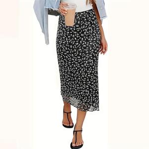 <span class=keywords><strong>Falda</strong></span> de otoño para mujer, <span class=keywords><strong>falda</strong></span> midi de cintura alta elástica con encaje floral y gasa - Product Image 1