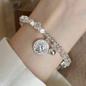 Bracelet rond en argent sterling S925 avec cristal blanc pour femme, bijoux à porter au quotidien - Product Image 1