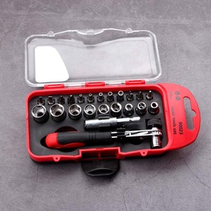 23 Pc Socket Wrench Set 1/4 In Chrome Vanadium Steel Hand Repair Tool Kit For Household Use - Product Image 2