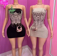 Nouvelle Robe Courte Décontractée Sans Manches pour Femme, Imprimée Graphique Sexy, Bustier Mini Tube