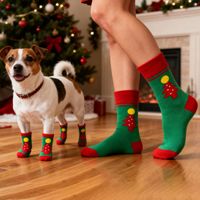 Chaussettes de Noël en polyester assorties pour chien et propriétaire, antidérapantes, chaudes, protectrices pour les pattes, pour petits chiens, confortables, cadeau familial, hiver, automne