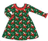 Ensemble pyjama pour filles et garçons à manches longues avec motif flocon de neige, chaussettes de Noël vertes assorties pour frères et sœurs, vente chaude