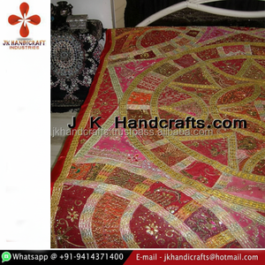 Hand Embroidered Sari <b>Patchwork</b> <b>Bedspreads</b> India - Product Image 1