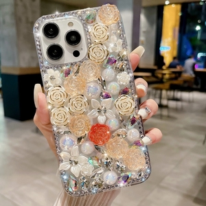 Custodia Bling con Strass e Diamanti per <span class=keywords><strong>iPhone</strong></span> 17 Air 16 15 14 Plus 13 Pro Max 12 11 X XS <span class=keywords><strong>XR</strong></span> 8 7 Plus, Cover per Telefono con Fiore Rosa per Ragazze - Product Image 5