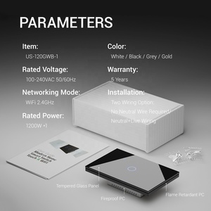 Tuya Smart Life APP kontrol kami standar Putih Hitam abu-abu emas kaca antigores papan modul 1 Gang Smart WiFi <span class=keywords><strong>Switch</strong></span> untuk rumah - Product Image 3