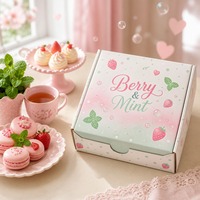 Boîte d'expédition en carton ondulé personnalisée pour emballage cadeau de fraises et produits de boulangerie avec couvercle pliable et détail ruban