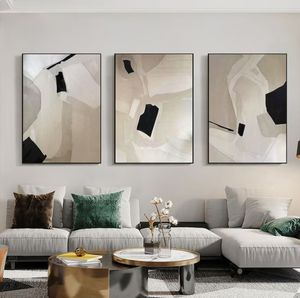 Pittura a olio astratta su tela fatta a mano nera <span class=keywords><strong>e</strong></span> minimalista moderna strutturata nera bianca per l'home Office Hotel Wall Art decoro - Product Image 2