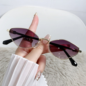 Sunglasses Polygonal <b>Small</b> Frame Metal Unisex UV400 Light <b>Weight</b> PC Frame Black Lens - Product Image 3