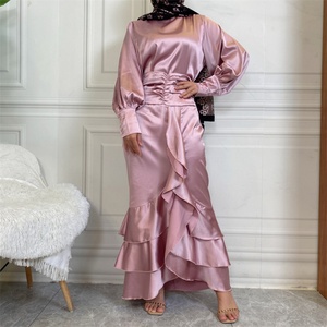 2237#+2238# Latest Fashion Set Thick Satin Back Side Lace up Top and Pretty Pleated Back Zipper Skirt Muslim Islamic Abaya Suit - Product Image 5