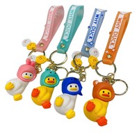 Porte-clés en PVC en forme de canard de dessin animé mignon et amusant, pendentif pour clés de voiture, cadeau
