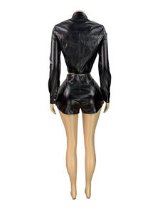 Ensemble en <span class=keywords><strong>cuir</strong></span> PU pour femmes printemps-automne, veste courte en <span class=keywords><strong>cuir</strong></span> extensible et <span class=keywords><strong>jupe</strong></span>-short, ensemble 2 pièces sexy pour club, ensemble en <span class=keywords><strong>cuir</strong></span> deux pièces pour femmes - Product Image 4