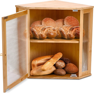 Armoire <span class=keywords><strong>à</strong></span> nourriture <span class=keywords><strong>à</strong></span> 2 niveaux Conteneur de rangement pour le pain Organisateurs de comptoir de cuisine en bois Boîte <span class=keywords><strong>à</strong></span> pain en bambou - Product Image 3
