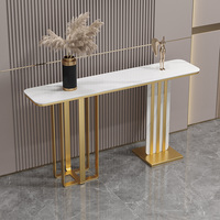 Table d'appoint moderne en marbre blanc pour couloir, table étroite de luxe dorée pour salon, meubles d'entrée, tables de console