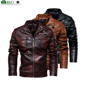 Custom Logo High Quality Causal Belted motorcycle suit plush Biker Coat leather jackets pu men jacket For Man