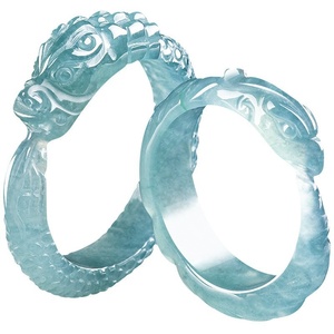 Anillo de Piedra de Jadeíta Natural de Alta Gama, Grado A, Estilo Étnico Dragón y Fénix Azules, Personalizado para Hombre y Mujer - Product Image 5