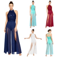 Tenue de danse liturgique Praise Dancewear en sequins et mousseline, combinaison fluide à jambes larges et fente haute pour femme, idéale pour les spectacles modernes sur scène