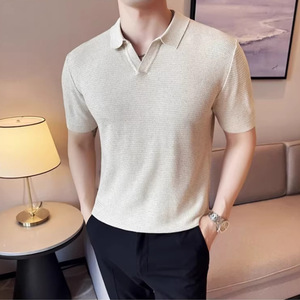 Polo de Manga Corta Gris para Hombre, Color Sólido, Tejido Transpirable, Corte Ajustado, Estilo Urbano - Product Image 3