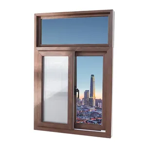 Chinese Fabrikant Houtkleur Dubbel Glazuur Klein Upvc Frame Schuifraam Met Nylon Gaas