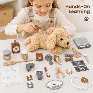 Ensemble de jouets de dentiste en bois pour enfants, jeu de rôle avec seringue, stéthoscope et trousse médicale - Product Image 5