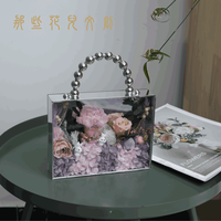 Nouveau Style fait à la main décoratif préservé fleurs éternelle Rose hortensia avec mignon lapin poupée en acrylique transparent sac à main Roses boîte
