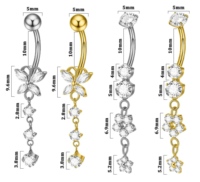 ASTM F136 Titan Bauchnabelpiercing mit Zirkon-Schmetterlingsblumen-Anhänger, implantationsgeeigneter Körperschmuck für Mädchen
