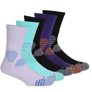 Chaussettes mi-hautes rembourrées pour homme, bleu clair, épaisses, pour basket-ball, violettes, mi-rembourrées