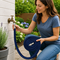 Tuyau d'arrosage professionnel bleu de 15 m, flexible et extensible 3X, avec raccords métalliques durables pour l'irrigation des jardins domestiques