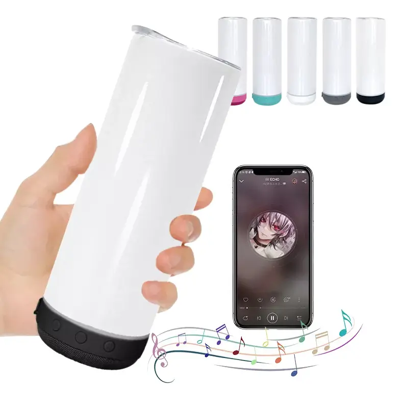 Fabriek Groothandel Roestvrij Staal Rechte Tuimelaar 20 Oz Skinny Sublimatie Tuimelaars Met Bluetooth Speaker Spelen Muziek Cup